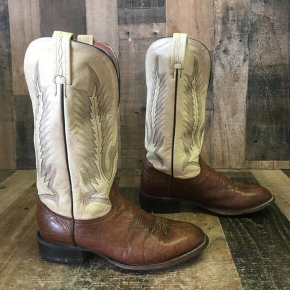 Tony Lama Vintage Smooth Ostrich Round Toe Cowboy Boots Mens 8 D - Picture 12 of 12
